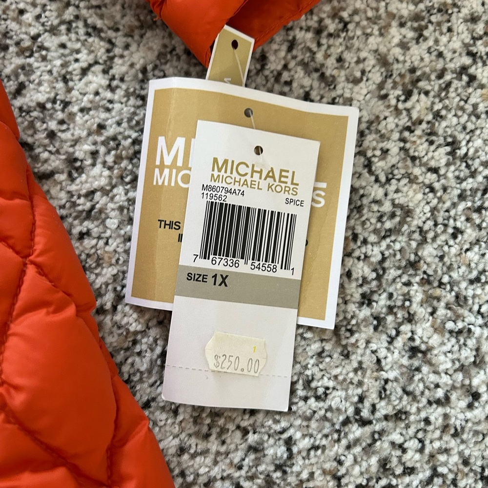 NWT Michael Kors Spice Orange Packable Quilted Down Puffer Jacket Coat 1X - Picture 7 of 7